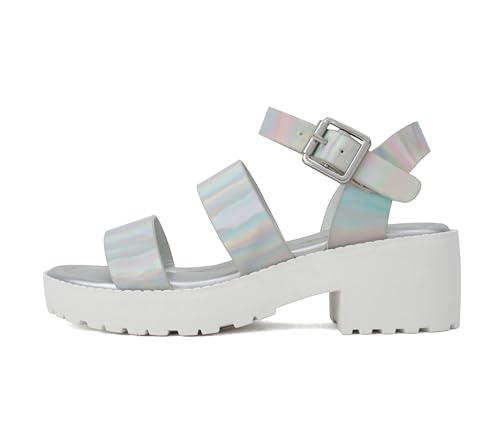 Image of Soda ACCOUNT-2 ~ Little Kids /Children /Girls Open Toe Two Bands Lug sole Fashion Block Heel Sandals with Adjustable Ankle Strap