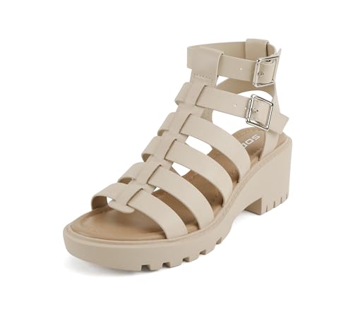 Image of Soda inchRebirth inch ~ Women Open Toe Fisherman Multi Strap Buckle Lug Sole Low Block Heeled Sandals