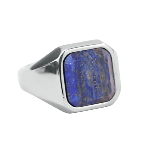 Skcess Bague en acier inoxydable pour homme - 22 mm de large - Chevalière lapis lazuli - Bague de fiançailles - Bijoux pour homme, 62 (19.7), Acier...