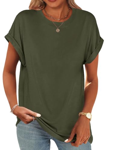 Image of UNCLECAT Women's Short Sleeve T Shirts Trendy Crew Neck Curve Hem Soft Tunic Tops Summer Outfits 2026