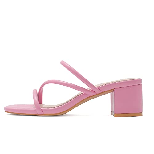 Image of Shoe'N Tale Strappy Heels For Women Low Chunky Block Heel Heeled Sandals Square Open Toe Slip On Slides Mules