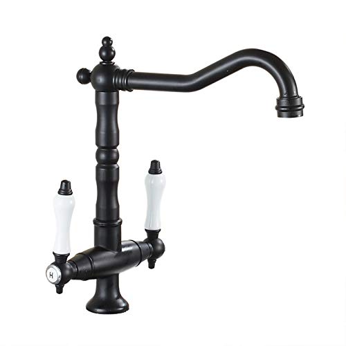 Robinet mitigeur de cuisine rétro en laiton noir double commande eau chaude froide