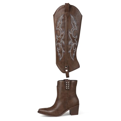 Women's Knee High Boots Pointed Toe Chunky Mid Heel Western Cowboy Boots For Women Wide Calf Riding Boot2