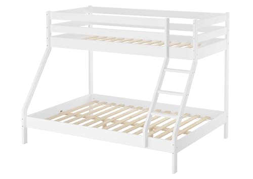 Erst-Holz®Doppel-Etagenbett weiß 140x200 und 90x200 Erwachsenen-Stockbett...