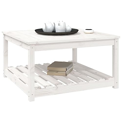 Tomostar Table Basse de Jardin, Table d'appoint Salon Extèrieur Blanc 82,5x82,5x45 cm Bois Massif de pin