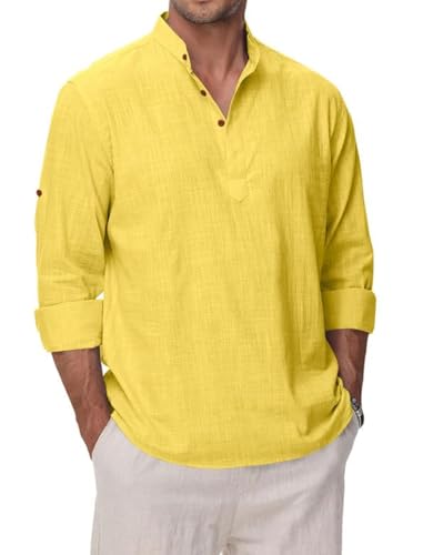 Image of Macsivo Men's Cotton Blend Solid Short Kurta with Regular Lenth Mandarin Collar Short Button Placket Rolled up and Full Sleeves Kurta for Men
