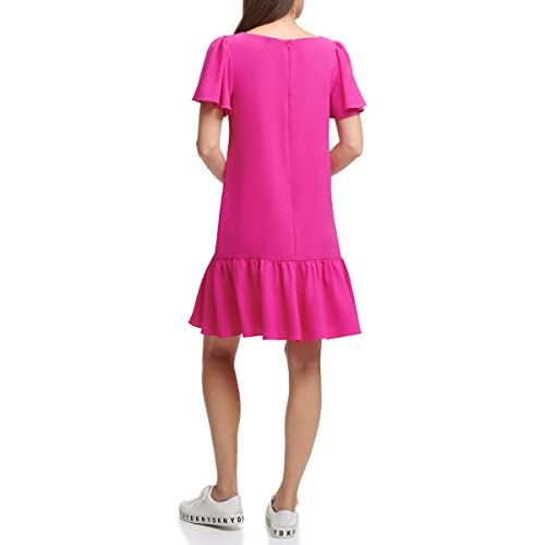 Image of DKNY Women's Flowy Short Sleeve Ruffle Hem Dress