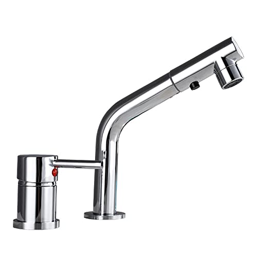 Robinet de cuisine double trou extractible mitigeur évier chrome sur pont avec poignée