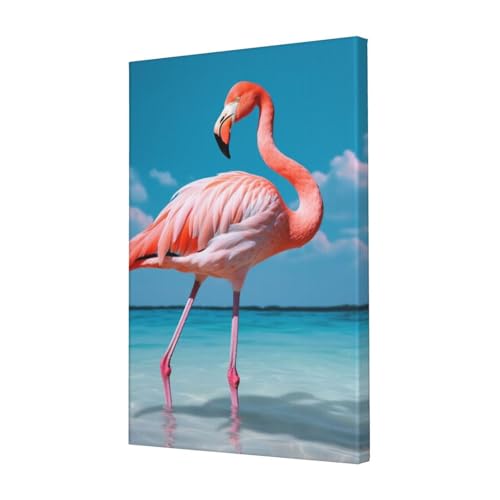 Toile flamant rose dans l'eau encadrée pour créer une ambiance tropicale et zen