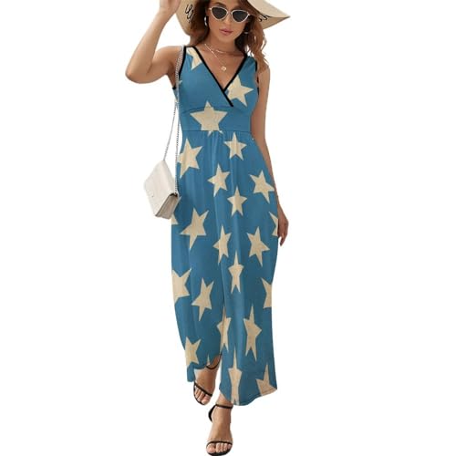 Robe longue d'été sans manches contre la chaleur - Maxi robe de plage col V
