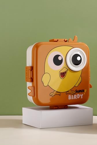 Image of Clazkit 3-Compartment Birdy Printed Design Lunch Box Plastic Leak-Proof & BPA-Free Bento Box with Platic Tray, Spoon & Container for School, Office, Travel 1120ml + 70ml, Orange