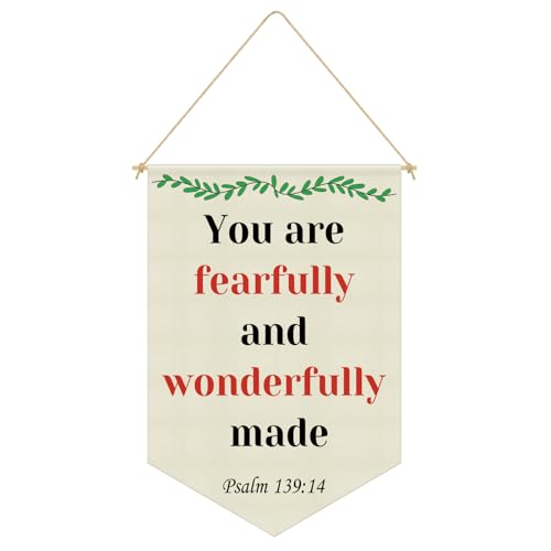 Kids Room Decor Bible Verse Wall Hanging Christian Religious Gift Positive Affirmations Wall Decor Hanging Pennant Flag Banner for Kids Bedroom Nursery Playroom Classroom Linen Cotton Flag