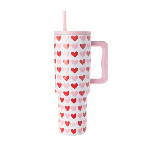 Image of Simple Modern Valentine's Day 40 oz Tumbler with Handle and Straw Lid | Gifts for Her | Insulated Reusable Stainless Steel Water Bottle Travel Mug Cupholder Use | Trek Collection | Hearts on White
