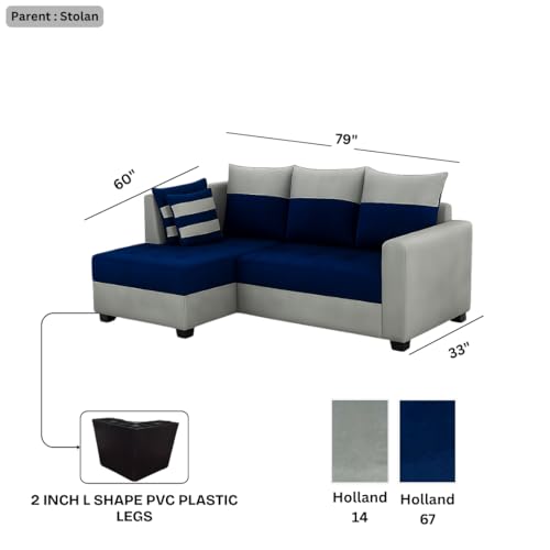 Image of FURNY Stylecon 4 Seater Fabric LHS L Shape Sofa Set (Blue-Light Grey) | Premium Velvet Finish | Ideal of Living Room