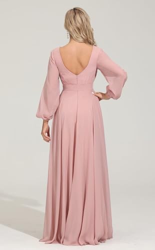 Long Sleeve Bridesmaid Dress V Neckes 2025 New Chiffon Wedding Guest Dresses Formal Evening Dress for Women,R164