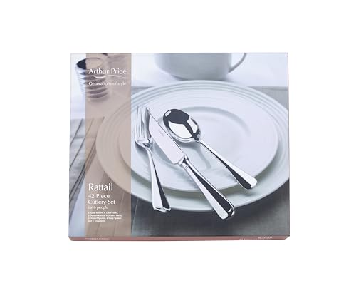 Arthur Price Rattail 42-Piece Cutlery Set, Stainless Steel, Service for 6, Silver