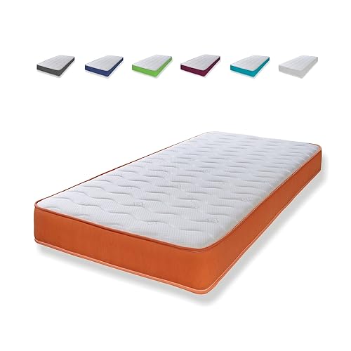 Extreme Comfort Cooltouch - Colchón híbrido de Espuma viscoelástica con Ondas Naranjas y resortes Interiores con Borde Naranja, 18 cm de Profundidad, tamaño Individual pequeño de 75 x 190 cm