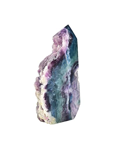 AMOYSTONE Natural Fluorite Crystal Stone Wand Obelisk Large Tower Slab Pointed Wand Block Green-Purple Irregular Texture 1.7-2 LBS Home Dcor