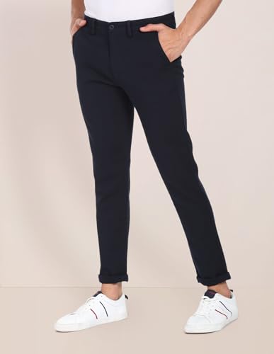 Image of Flat Front Textured Casual Trousers
