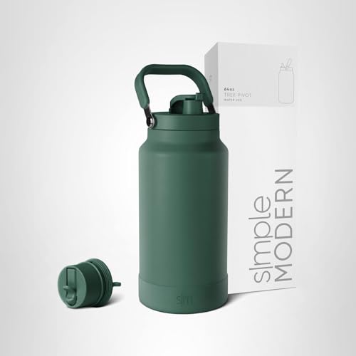 Simple Modern Trek Pivot | Half Gallon Water Bottle Jug with Handle & Boot | Interchangeable Straw & Chug Lids | Large Insulated Stainless Steel | Sports Camping Outdoors | 64oz, Forest