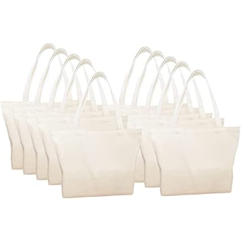 E-Found 10 Pcs Canvas Tote Bags Natural Cotton for DIY Crafts Sublimation Blank Bag Screen Printing Blank Bag Paintable Suitable Washable Grocery Shopping Tote Bags for DIY Carry Books Cover