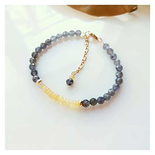 Bracelet opale de feu bleue naturelle en or 9k, un bijou délicat de prestige pour femme