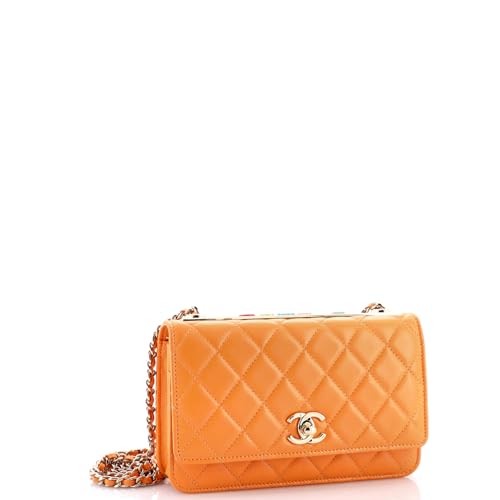Pre-Loved Trendy CC Wallet on Chain Quilted Lambskin and Lacquered Metal, Orange3