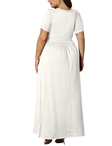 Image of KARALIN Women Plus Size Maxi Dress Short Sleeve Round Neck Loose Fit A-Line | Plus Size Long Dress,Summer Casual Maxi Dresses,Short Sleeve,Side Pockets,Round Neck,Elastic Waist,14 Plus - 26 Plus