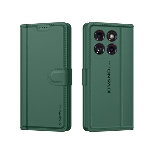 Image of KIVANO LUXE Compatible for Motorola Edge 60 Stylus 5G Luxury Handmade Leather Magnetic Flip Folio Case | Card Holder & Kickstand | Slim Protective Cover | Unisex - Green