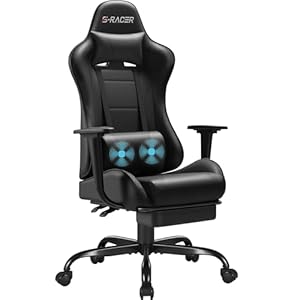 Homall Gaming Chairs, Computer Chair with Footrest and Massage Lumbar Support, Height Adjustable Game Chair with Headrest and Swivel Seat (Black)