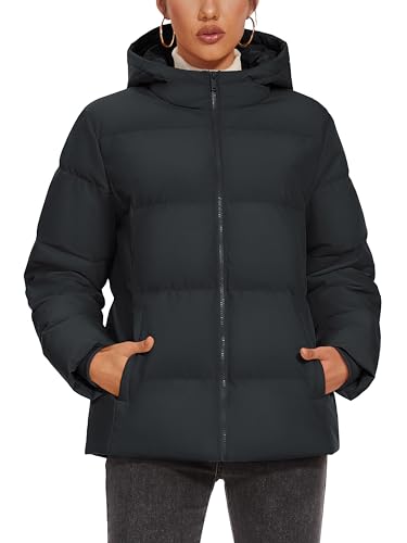 MAGCOMSEN Women's Down Puffer Jacket with Hood Lightweight Thermal Quilted Coat with Pockets Zip-up Winter Warm Jacket3
