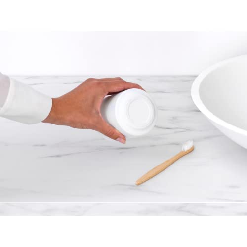 Image of Brabantia Mindset Toothbrush & Toothpaste Holder (Mineral Fresh White) Multiple Brush, Paste, Electric Toothbrush Storage Pot Container for Bathroom Washbasin (3.2 x 3.2 x 3.7) (Pack of 6)