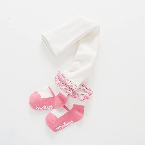 Whyme Pack of 2 Baby Girls Ballet Dance Tights, 1-5T Infant Toddler Floral Non-skid Leggings, Little Girl Cotton Long Stockings Pants (3-5T, White)