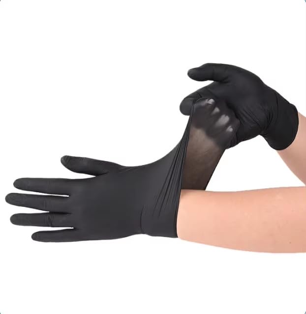 Guantes de nitrilo negros de 4 mil de grosor, guantes desechables de nitrilo multiusos, sin látex y polvo M, L, XL, (XL)