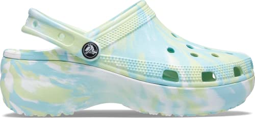 Image of Crocs Women's Classic Graphic Platform Clogs, Platform Shoes, Celery /Multi, 6 Women