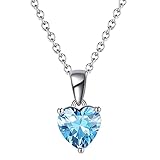 Bellitia Jewelry Collar con colgante de corazón de plata de ley 925 con piedra natal, regalo de aniversario, cumpleaños, joyería fina, regalo para mujeres y niñas, Plata esterlina Gema, Aguamarina