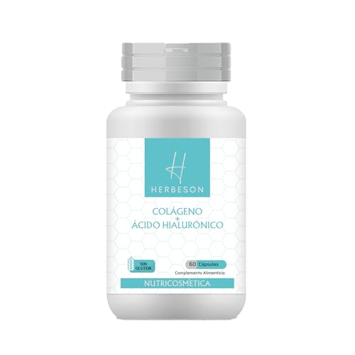 Cuidado de piel, huesos y cartílagos con Colágeno, Ácido Hialurónico, Zinc y Vitamina C – HERBESON | Complemento sin gluten – 60 cápsulas (60)