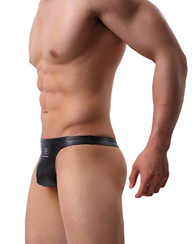 Arjen Kroos Men's Sexy Leather G-String Thong Underwear,Ak8042-Black,Large #TOP2
