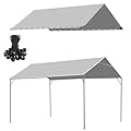 HFYZZ 10 x 20 Ft Heavy Duty Carport Replacement Canopy Cover Waterproof & UV Protected Car Garage Top Tent Shelter Tarp Cover with 44 Ball Bungees Cords, Only Top Cover, Grey