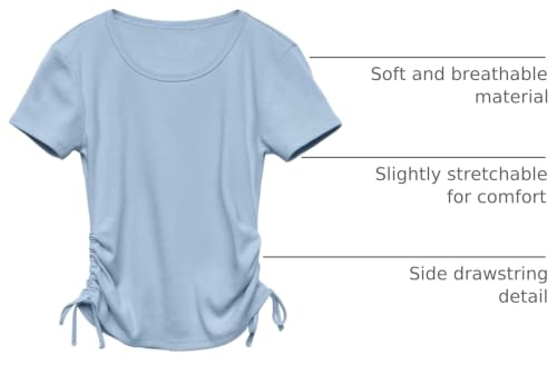 Image of Imily Bela Girls Tees Shirts Cute Crew Neck Short Sleeve Side Drawstring Solid Tops Kids Children Summer Clothes