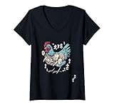 Mujer Arte japonés raro gallo Ero Guro Camiseta Cuello V