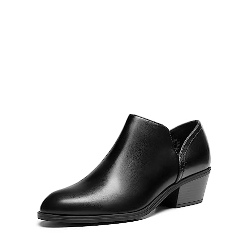 DREAM PAIRS Women's Ankle Boots Fall Boots Leather Thick Heel Side Zip Women Low Chunky Heeled Booties