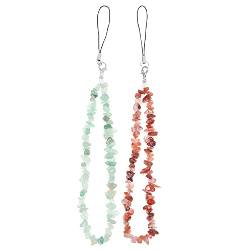 ifundom Beaded Phone Charm: Crystal Wrist Strap Handmade Phone Chain Phone Strap Phone Keychain ID Card Holder Wristlet String for Women ID Badge Bags Green (Green+Red)