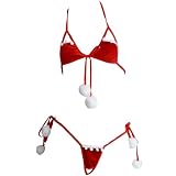 JasmyGirls Christmas Bikini Sexy Santa Lingerie for Women Naughty Red Valentines Bow Micro Bra and Panty Sets Outfits Holiday Costume
