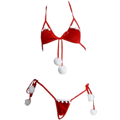 JasmyGirls Christmas Bikini Sexy Santa Lingerie for Women Naughty Red Valentines Bow Micro Bra and Panty Sets Outfits Holiday Costume