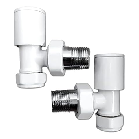 Myhomeware Home Standard Radiator Valves For Central Heating (Pair) and Colors For Designer Bathroom (White Angled 15mm) Cover