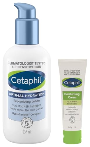 Image of Cetaphil Moisturising Cream Face & Body skin 80 gm Optimal Hydration Replenishing Body Lotion 237ml Lightweight moisturizer & nongreasy Hyaluronic Acid Sunflower Oil Blue Daisy extract