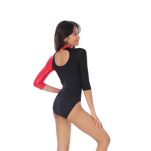 Image of IKAANYA Girls or Women Full Sleeves Rhinestones Leotard - Ideal for Gymnastics, Dance, Yoga, Acrobatics or Performance (Toddlers, Kids, Adults)
