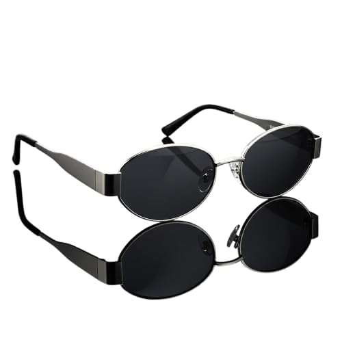 Oval Sunglasses with Metal Frame, Black Lens, Retro Style, Unisex Eyewear UV Protected, Reverse Lens Technology, Medium Size-image-25