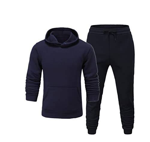 Sweat à capuche homme ensemble sport bleu marine isolant automne hiver